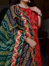 Nivara Red & Green Bandhej Kota Doria Skirt Set