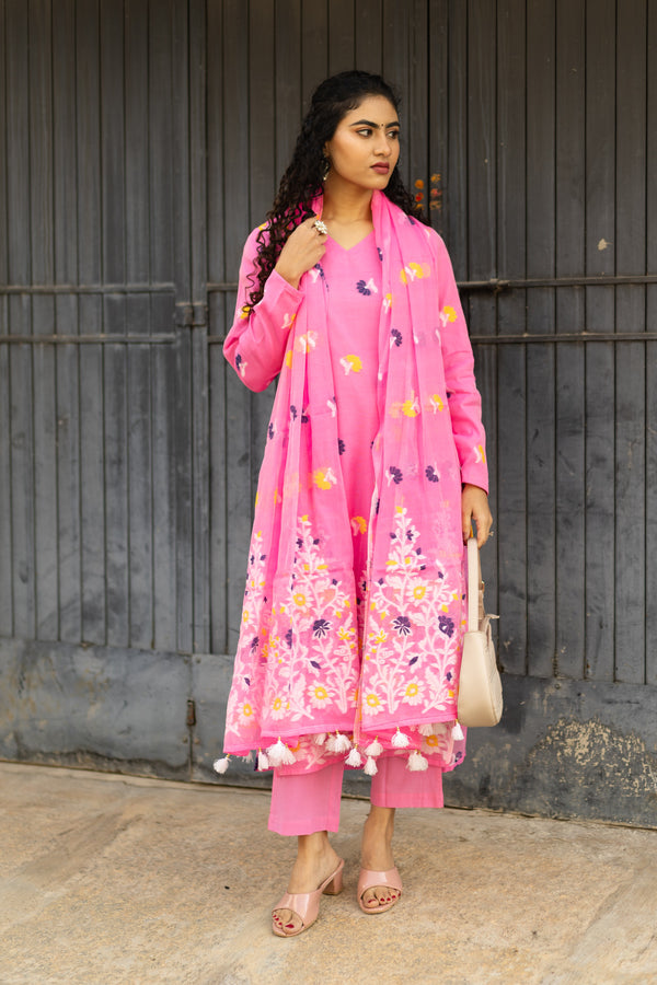 Whisper Bloom Jamdani Cotton Suit Set