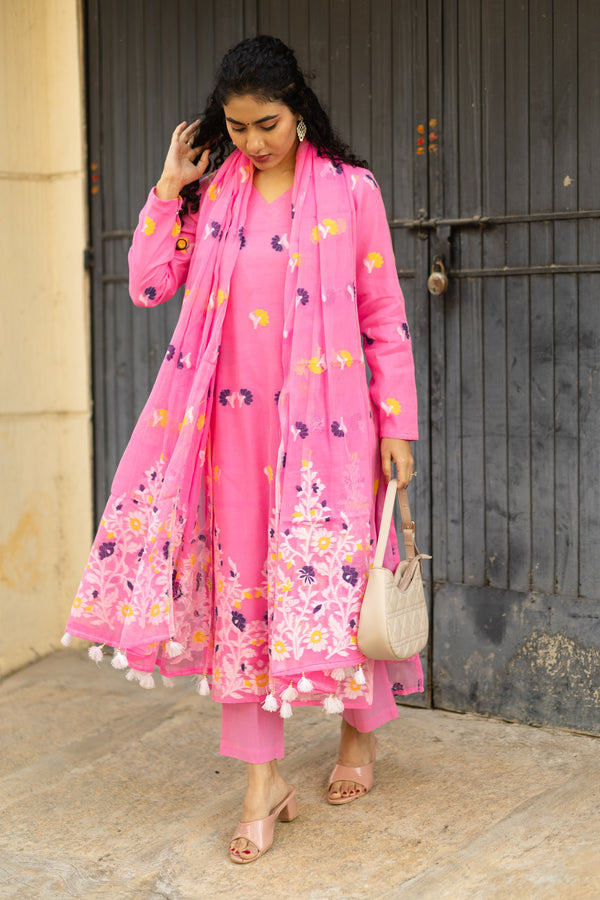 Whisper Bloom Jamdani Cotton Suit Set