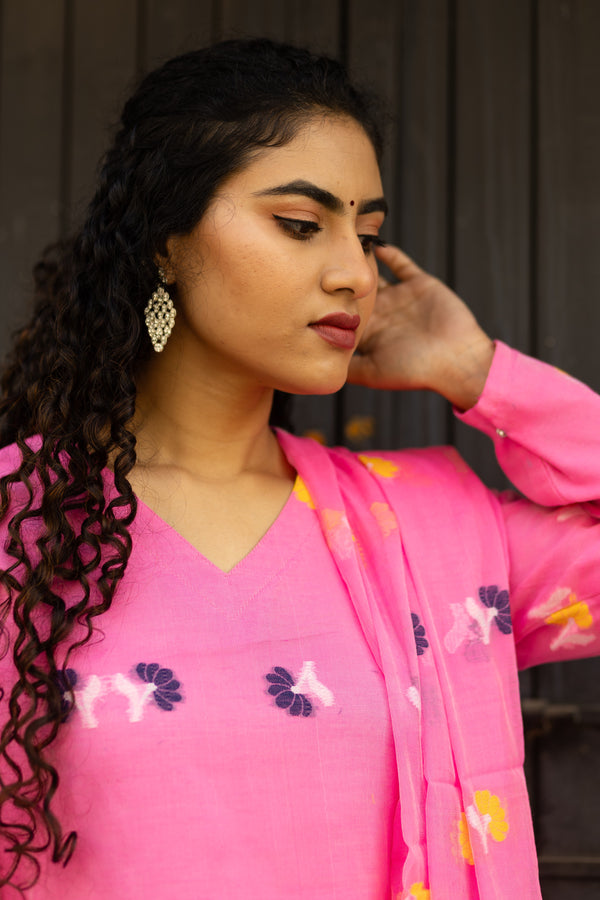 Whisper Bloom Jamdani Cotton Suit Set