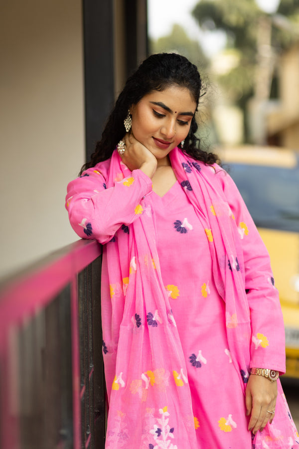 Whisper Bloom Jamdani Cotton Suit Set