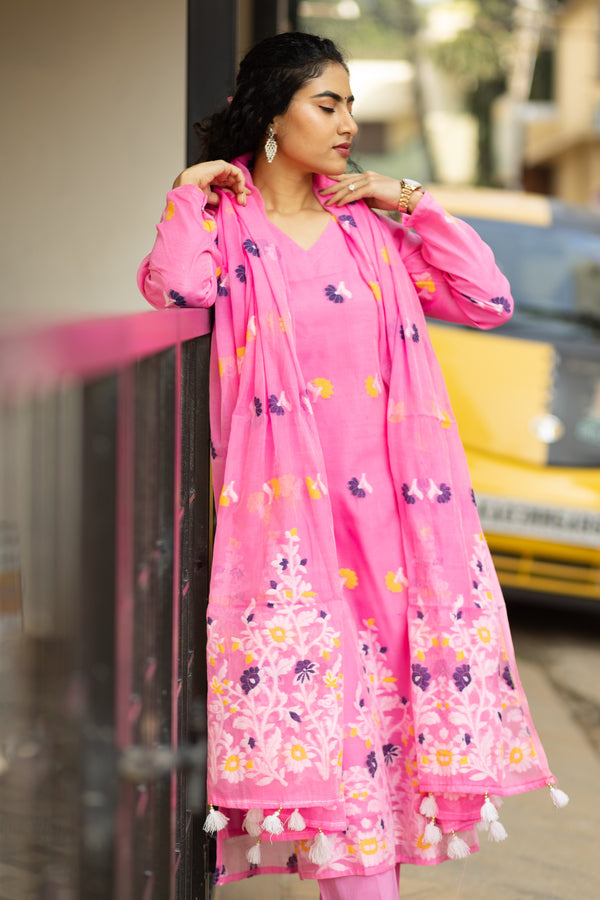 Whisper Bloom Jamdani Cotton Suit Set