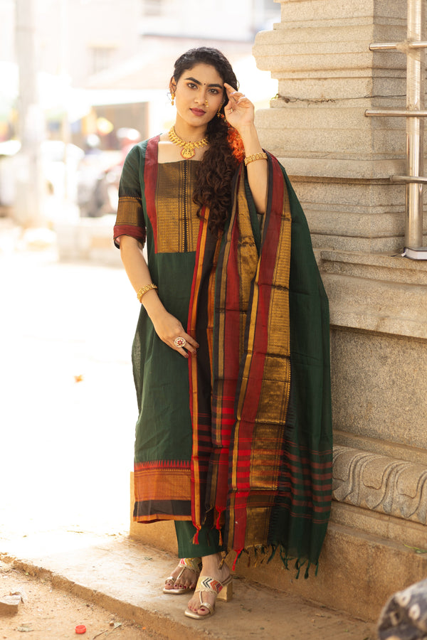 Regal Emerald Kanchi Pattu cotton with Lining