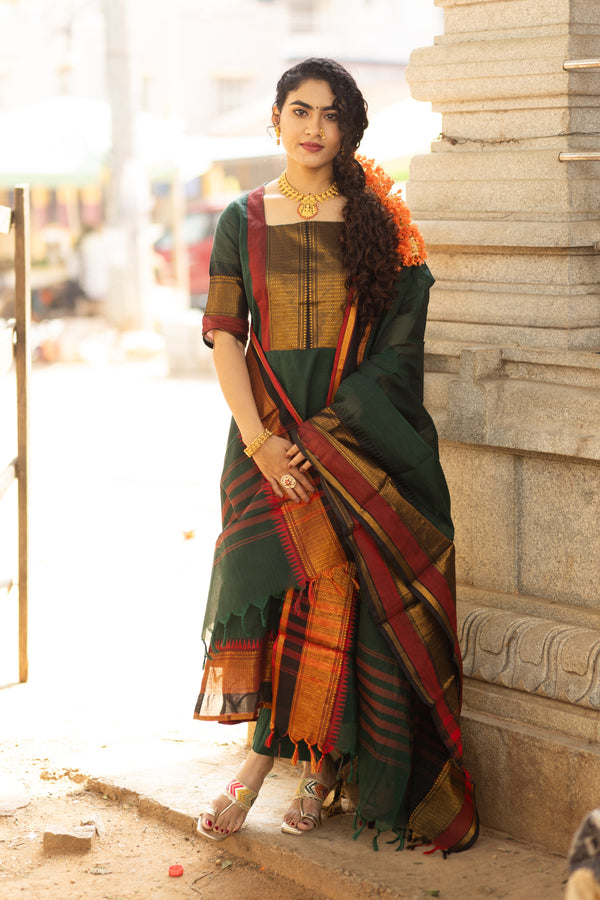 Regal Emerald Kanchi Pattu cotton with Lining