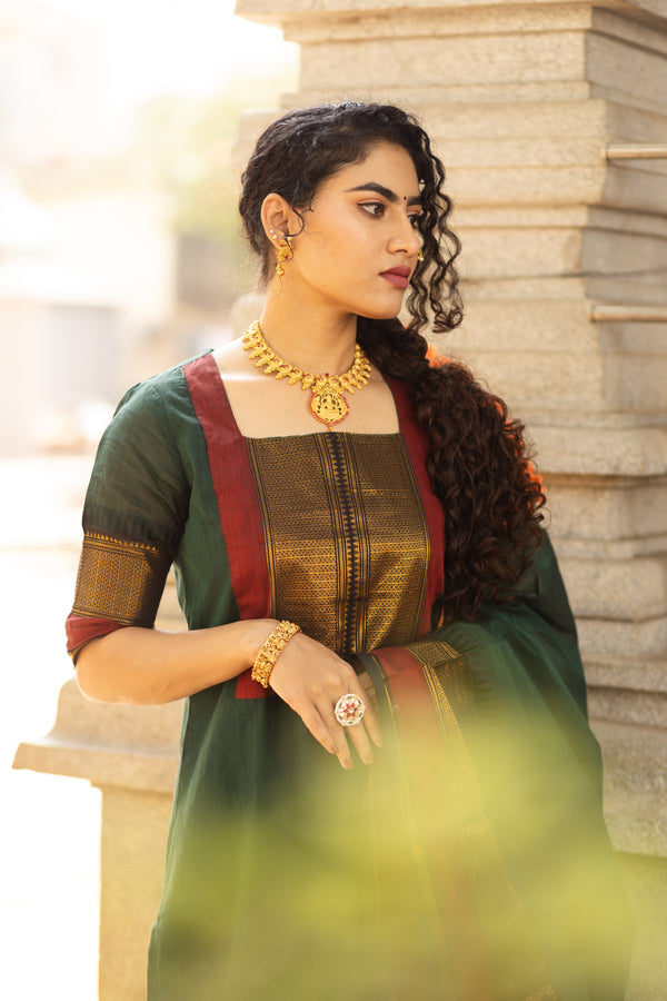 Regal Emerald Kanchi Pattu cotton with Lining