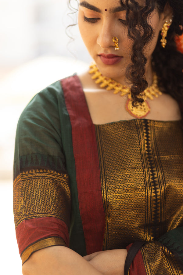 Regal Emerald Kanchi Pattu cotton with Lining