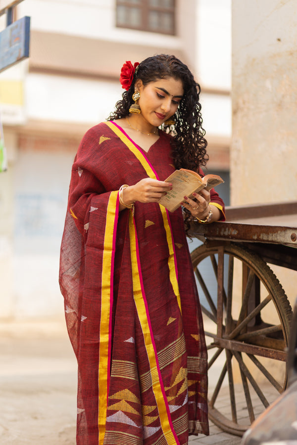 Mahul ⭐Premium Pure Linen Jamdani Suit Set