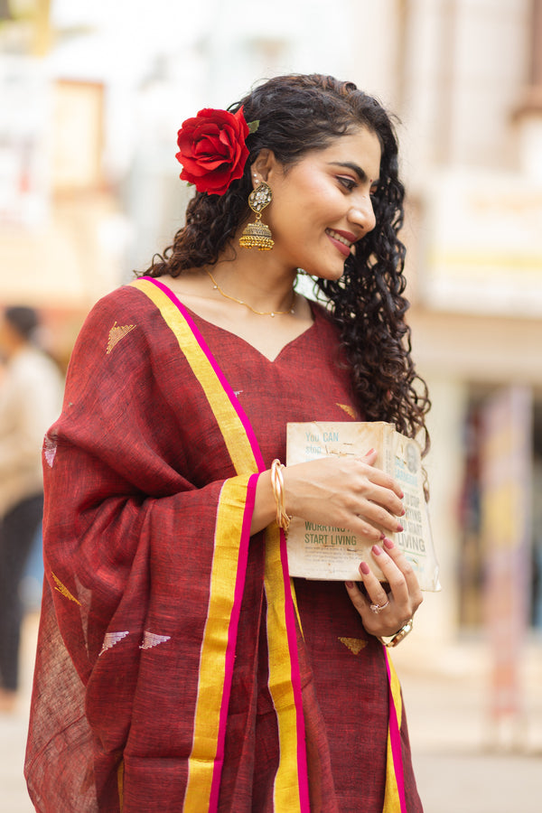 Mahul ⭐Premium Pure Linen Jamdani Suit Set