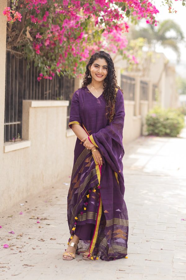 Mayurakshi Premium Pure Linen Jamdani Suit Set ✨
