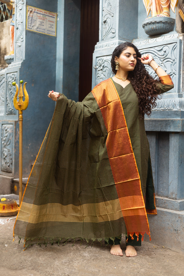 ✨PattuPaavai Checks – Rust Olive Edition ✨