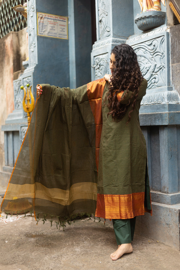 ✨PattuPaavai Checks – Rust Olive Edition ✨