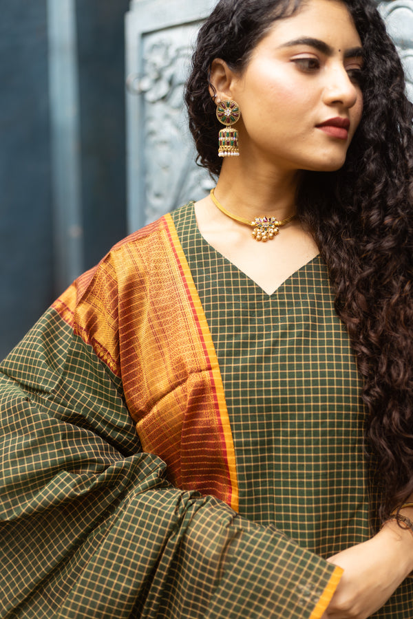 ✨PattuPaavai Checks – Rust Olive Edition ✨