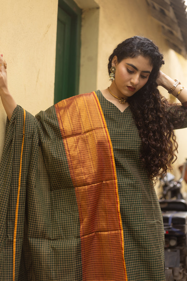 ✨PattuPaavai Checks – Rust Olive Edition ✨