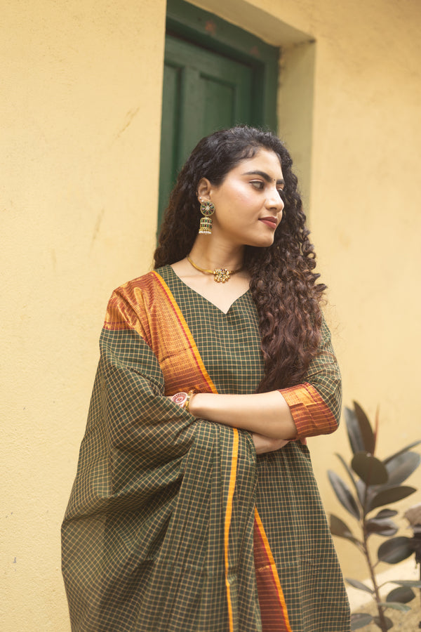 ✨PattuPaavai Checks – Rust Olive Edition ✨