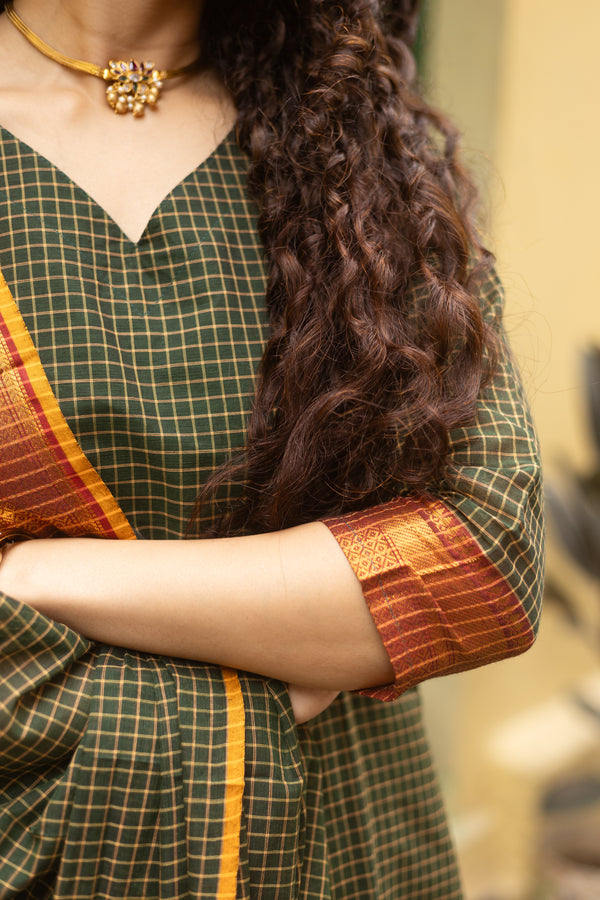 ✨PattuPaavai Checks – Rust Olive Edition ✨