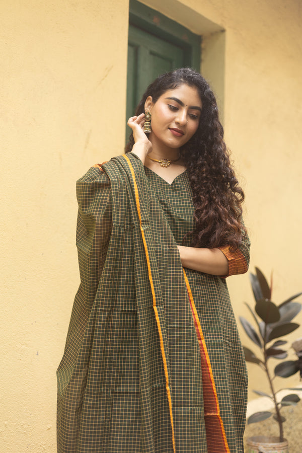 ✨PattuPaavai Checks – Rust Olive Edition ✨