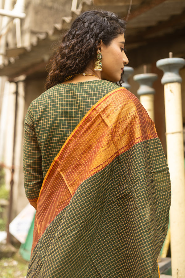 ✨PattuPaavai Checks – Rust Olive Edition ✨