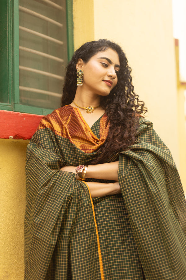 ✨PattuPaavai Checks – Rust Olive Edition ✨