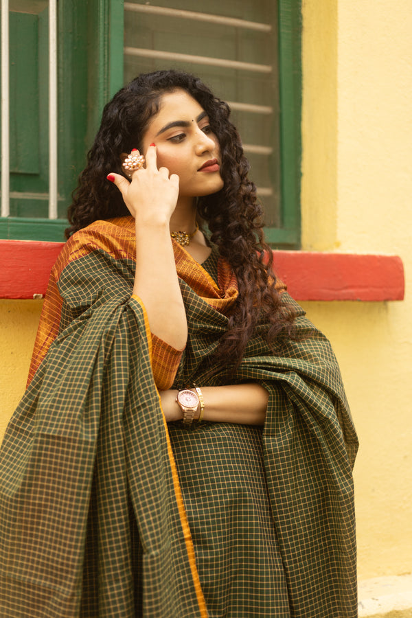 ✨PattuPaavai Checks – Rust Olive Edition ✨