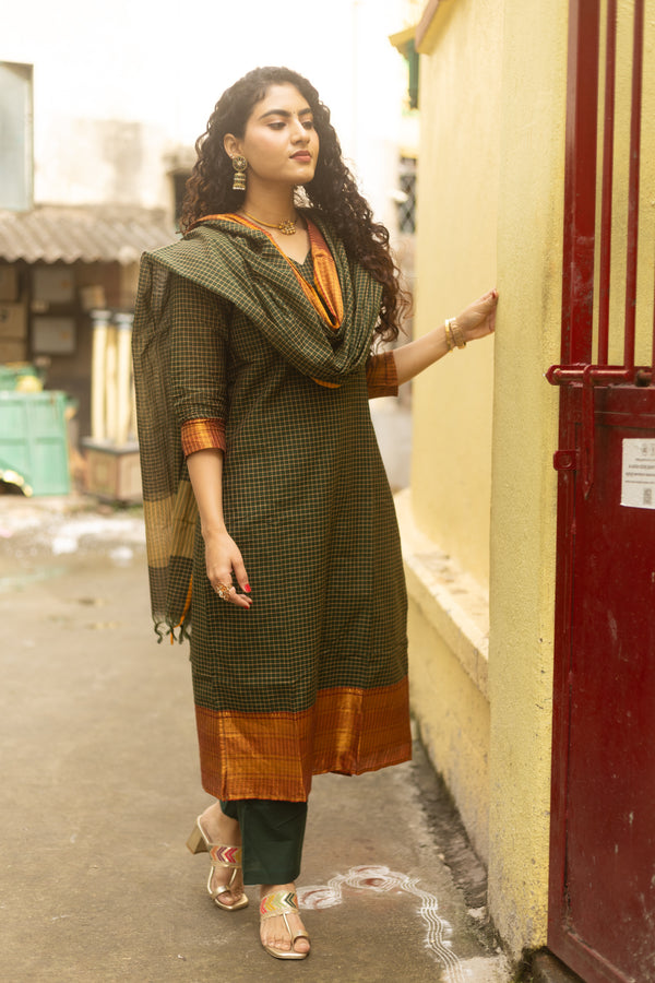 ✨PattuPaavai Checks – Rust Olive Edition ✨