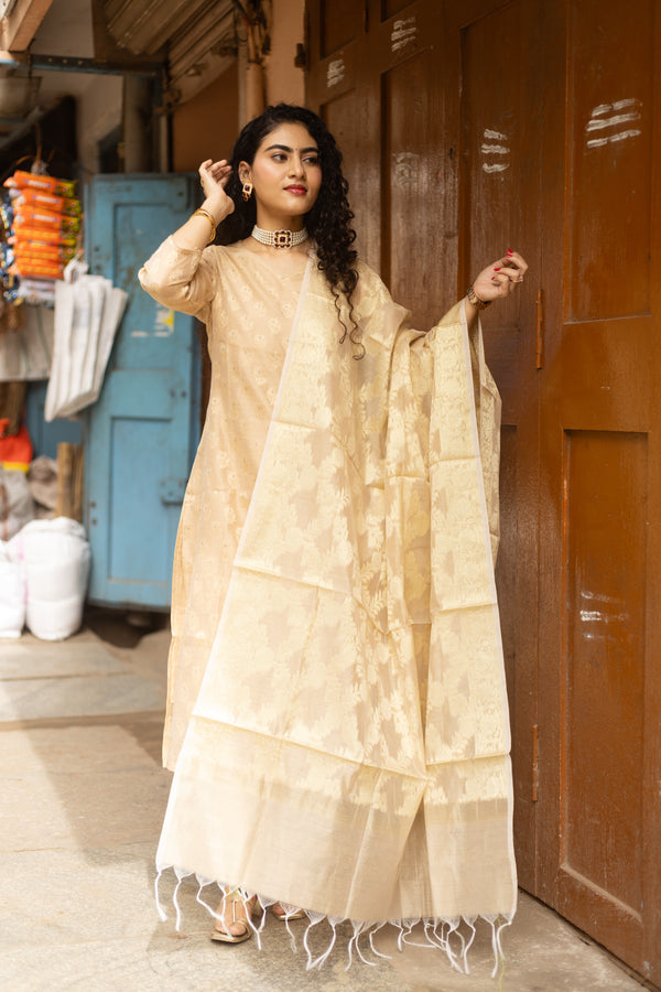 Sheen – Cream Gold Cotton Silk Suit Set