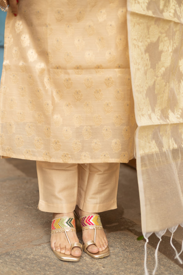 Sheen – Cream Gold Cotton Silk Suit Set