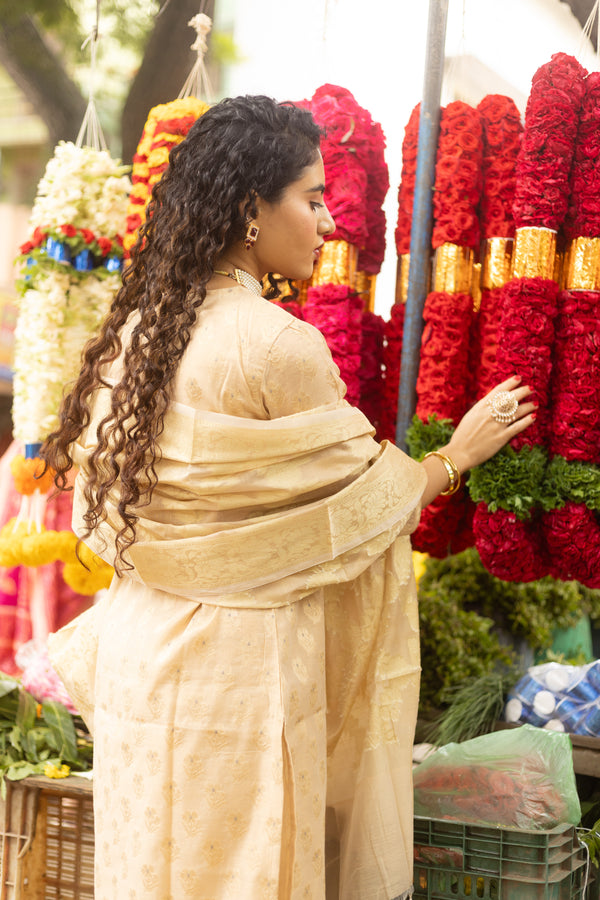 Sheen – Cream Gold Cotton Silk Suit Set