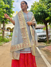 Shringaara Grey Kota Doria Gota Patti Kurta Set with Red Bandhej Skirt