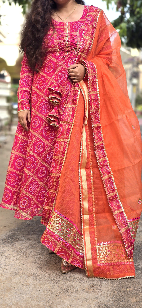Sharvani Ghatchola Kota Doria Anarkali suit set