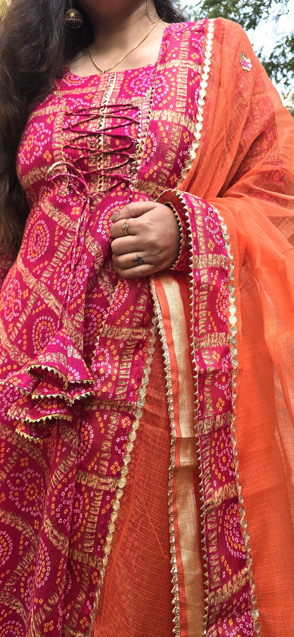 Sharvani Ghatchola Kota Doria Anarkali suit set