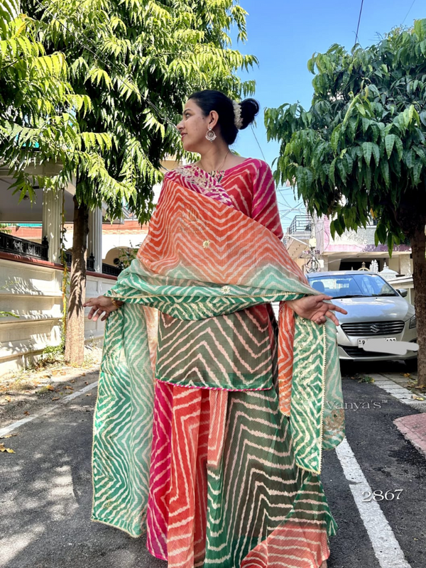 Manjima Multicolor Lehriya Kota Doria Gota Patti Set