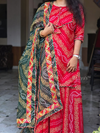 Nivara Red & Green Bandhej Kota Doria Skirt Set