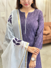 Vasuda Purple Ikkat Kurta Suit Set