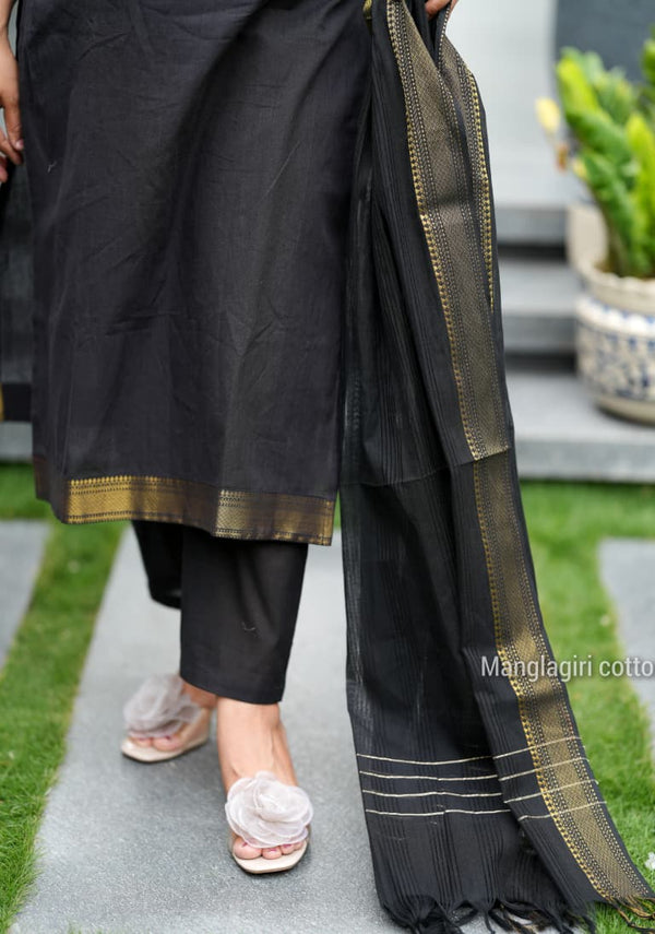 Manglagiri kollam south cotton black suit with lining