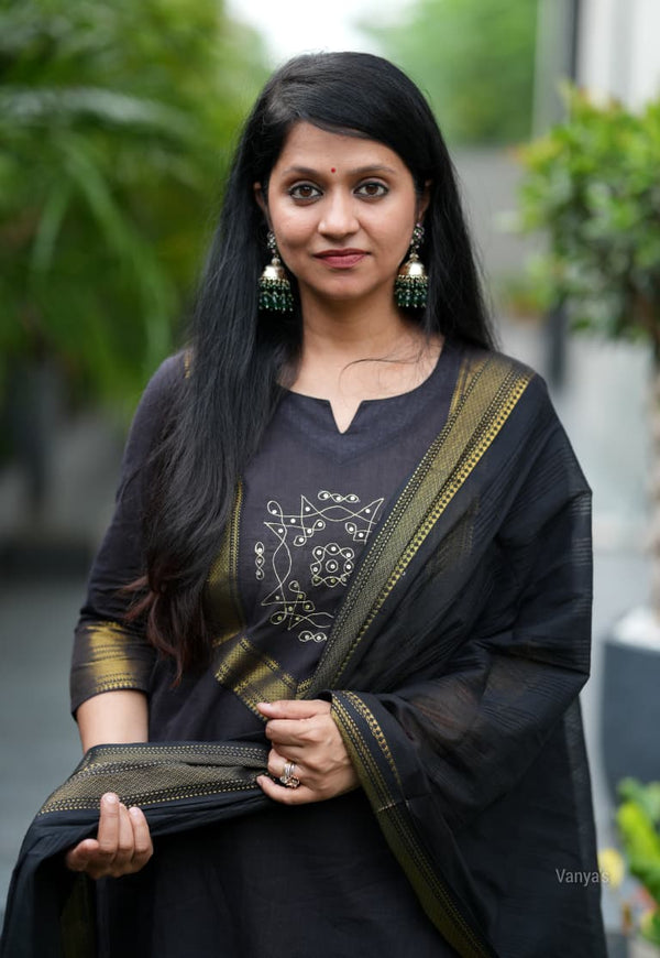 Manglagiri kollam south cotton black suit with lining