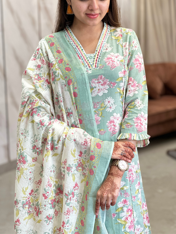 Anshula Mint Floral Delight Kurta Suit Set
