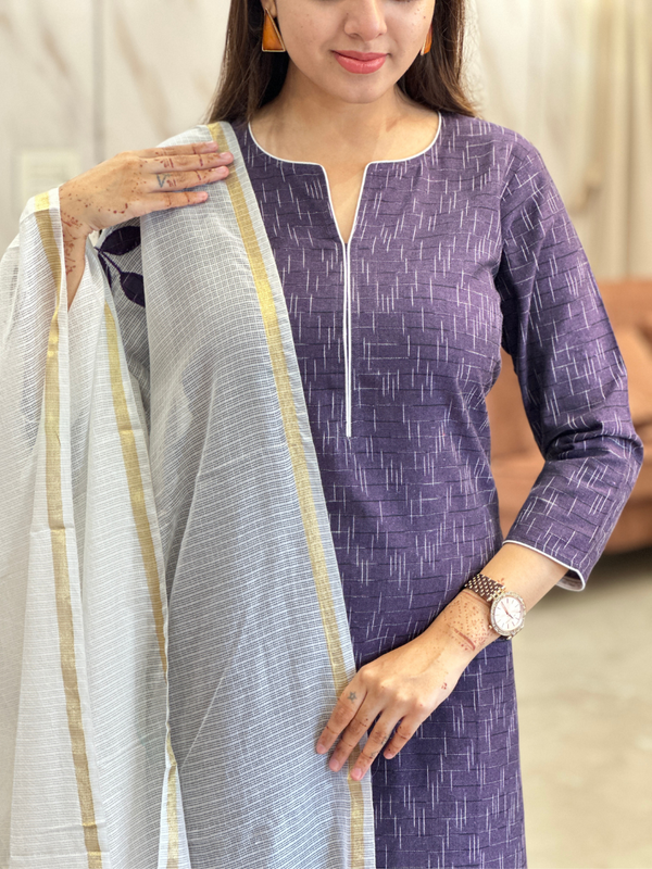 Vasuda Purple Ikkat Kurta Suit Set