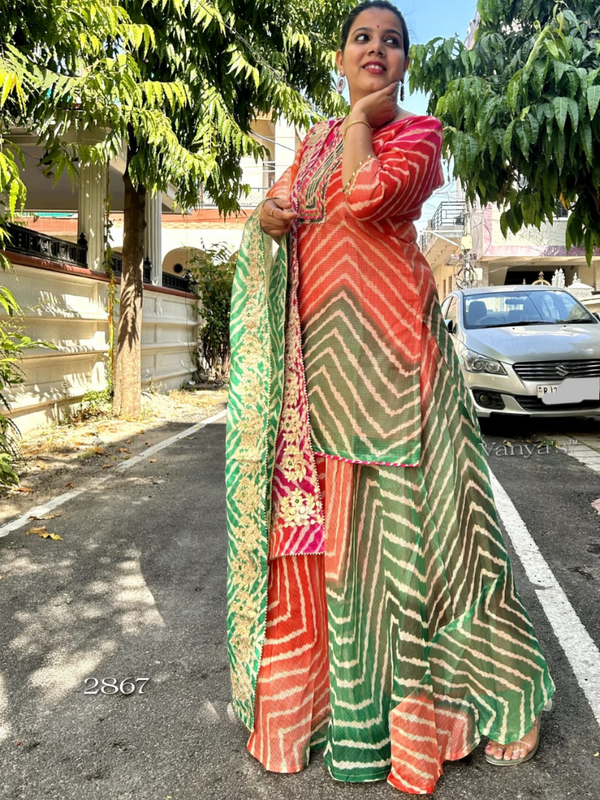 Manjima Multicolor Lehriya Kota Doria Gota Patti Set