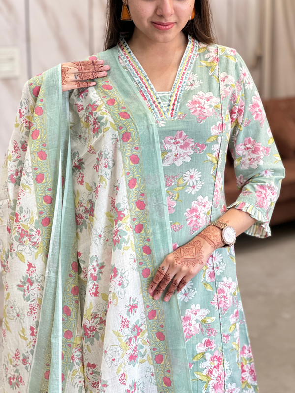 Anshula Mint Floral Delight Kurta Suit Set