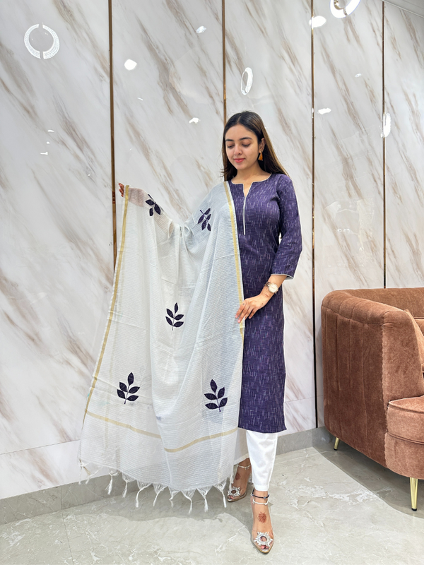 Vasuda Purple Ikkat Kurta Suit Set