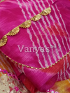 Tarangini Vibrant Pink and Orange Lehriya Kota Doria Gota Patti Set