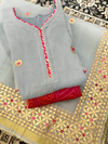 Shringaara Grey Kota Doria Gota Patti Kurta Set with Red Bandhej Skirt