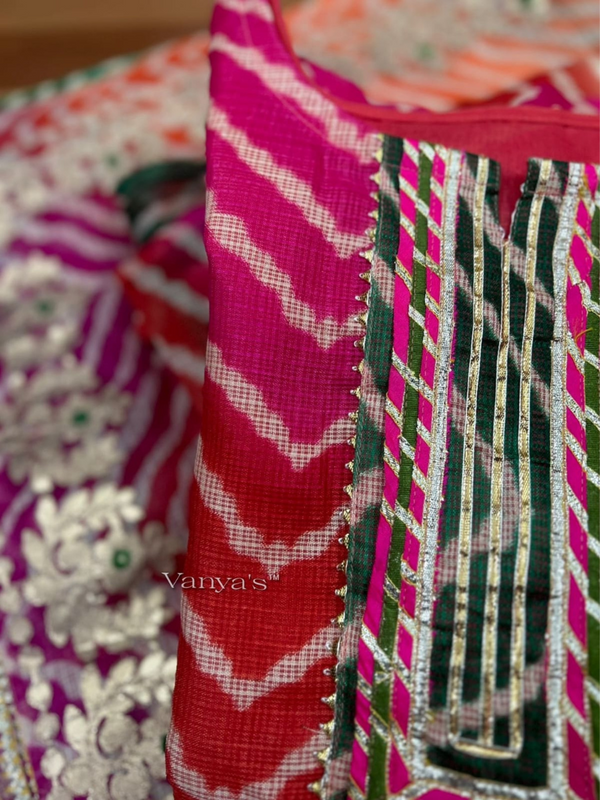 Manjima Multicolor Lehriya Kota Doria Gota Patti Set