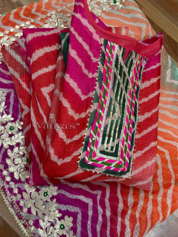 Manjima Multicolor Lehriya Kota Doria Gota Patti Set