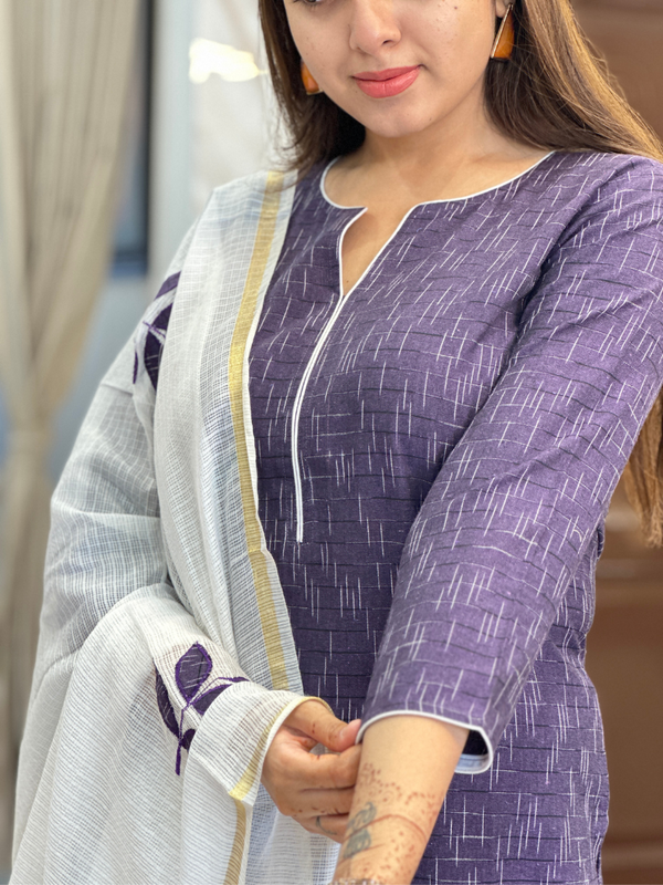 Vasuda Purple Ikkat Kurta Suit Set