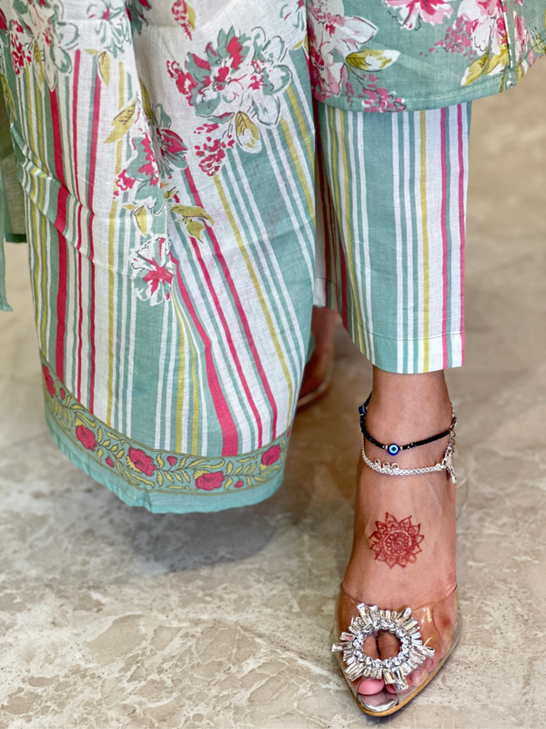 Anshula Mint Floral Delight Kurta Suit Set