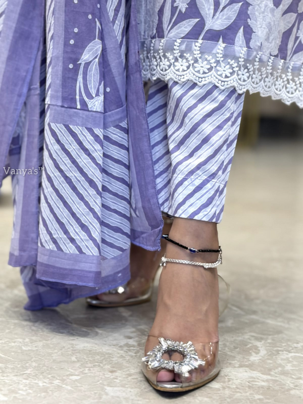 Tharuni Lavender White Organza Schiffli Lace Suit Set