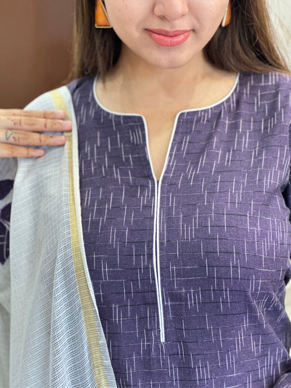Vasuda Purple Ikkat Kurta Suit Set