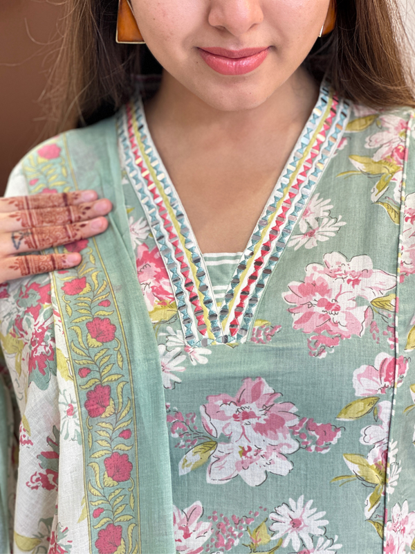 Anshula Mint Floral Delight Kurta Suit Set
