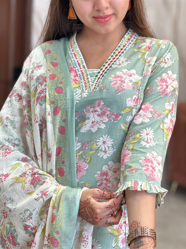 Anshula Mint Floral Delight Kurta Suit Set
